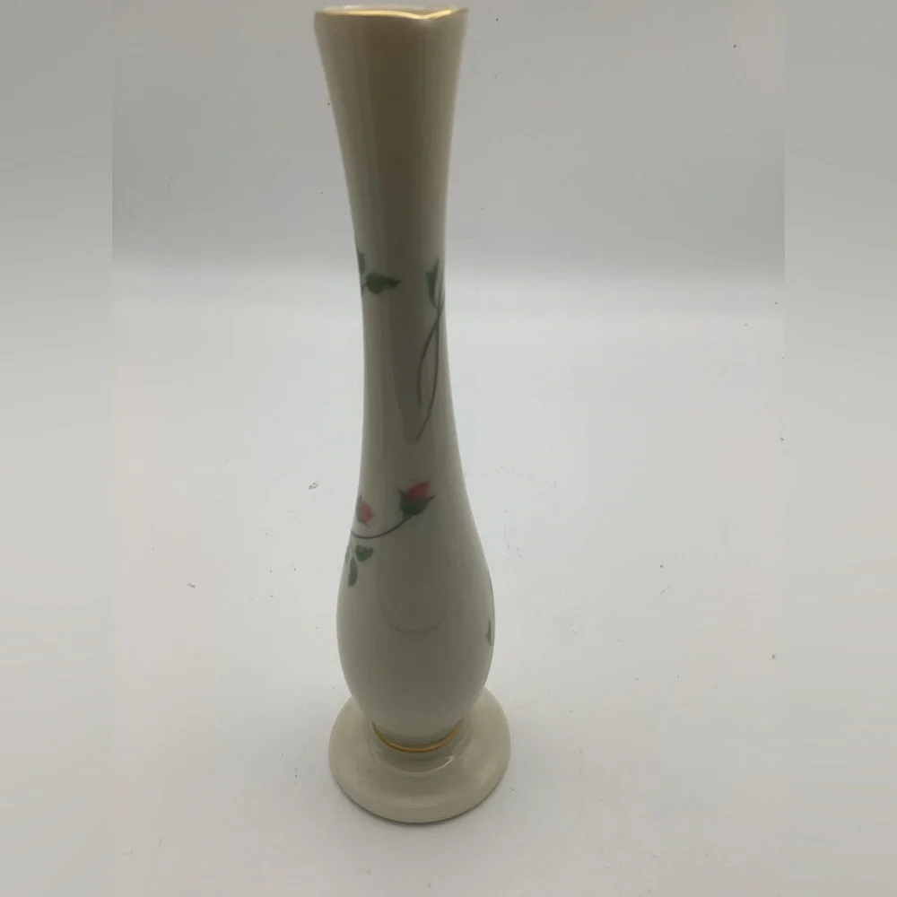 Lenox Rose Manor Cream Vase with Red and Green Floral Design